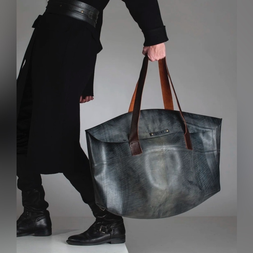 GOOMA Brand Recycled Tire Rubber Tote Bag – Handmade Eco-Friendly Black Shopper - Picture 10 of 10